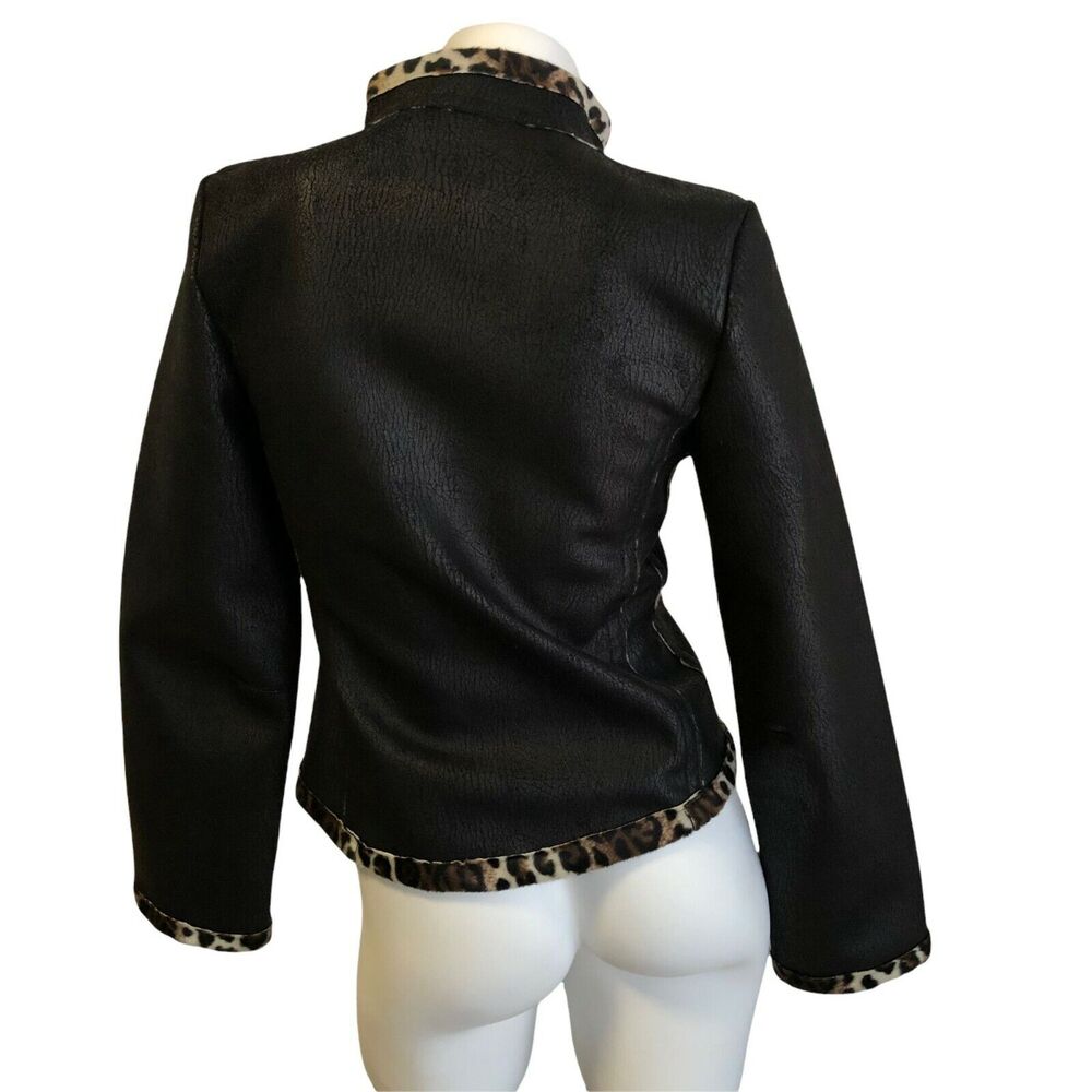 Skea Vail Colorado Vegan Leather Jacket Animal Print Faux Fur Trim Womens 4 LkNw - Picture 3 of 8
